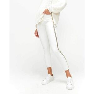 7 For All Mankind Gold Striped High Rise Ankle Skinny White Jeans NWT